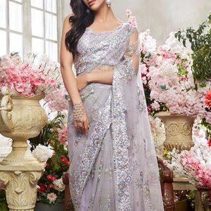 Beautiful Purple Net Saree